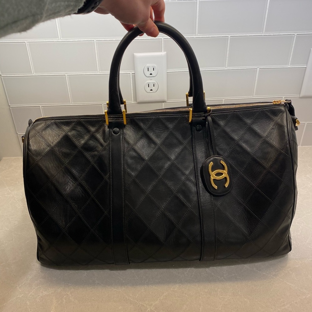 Chanel Black Leather Weekender Bag